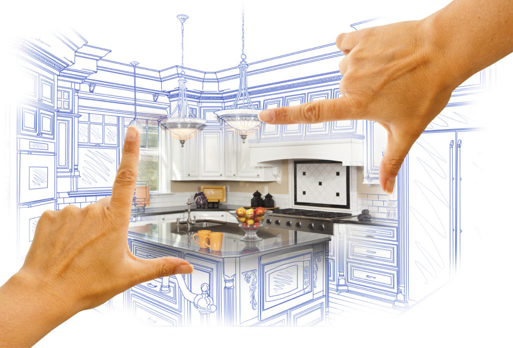 Kitchen Design Blueprint with hands